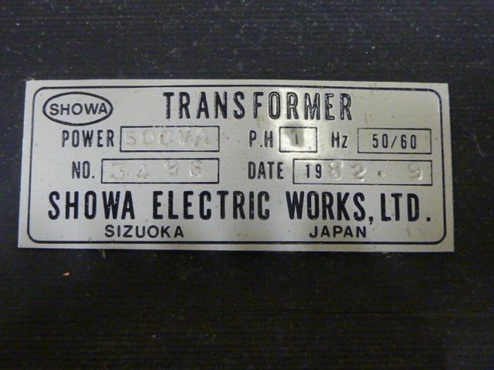 Used SHOWA 0.5 kVA Transformer 3496 #66923