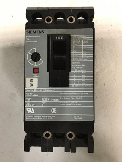 Used SIEMENS 100 Amp Circuit Breaker ED63A100 USED