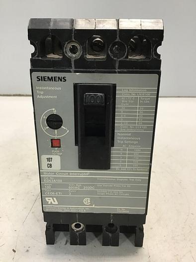Used SIEMENS 100 Amp Circuit Breaker ED63A100 USED