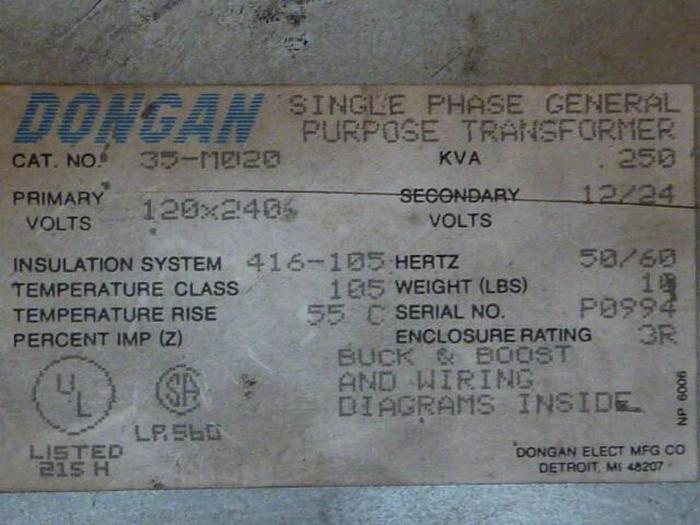 Used DONGAN 0.250 kVA General Purpose Transformer 35-M020 #22158
