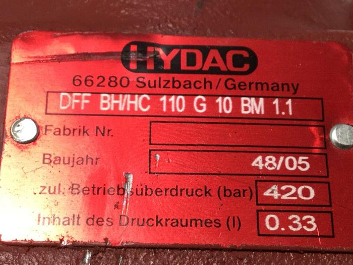 Used HYDAC Pressure Filter for Reversible Oil Flow DFFBH/HC110G10BM1.1 #109724
