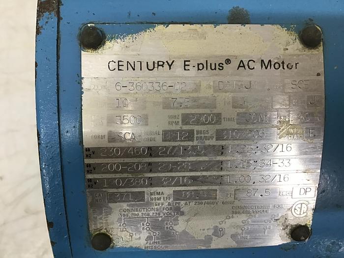 Used CENTURY 10 HP E-plus AC Motor 6-360336-02 Used #142904