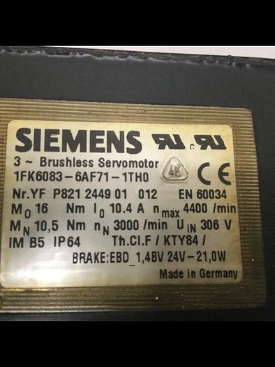 Used SIEMENS Brushless Servo Motor 1FK6083-6AF71-1TH0 WG #114765