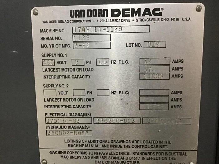Used VAN DORN DEMAG 170 Ton Injection Mold Machine 170HT14 USED