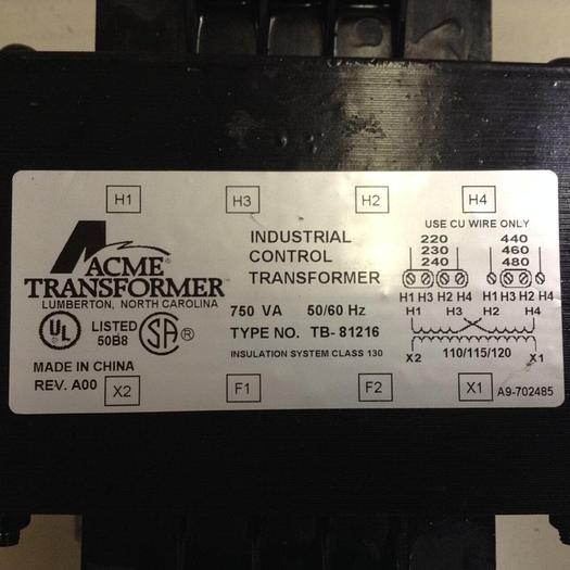 Used ACME TRANSFORMER 0.75 kVA Transformer TB-81216 #86525