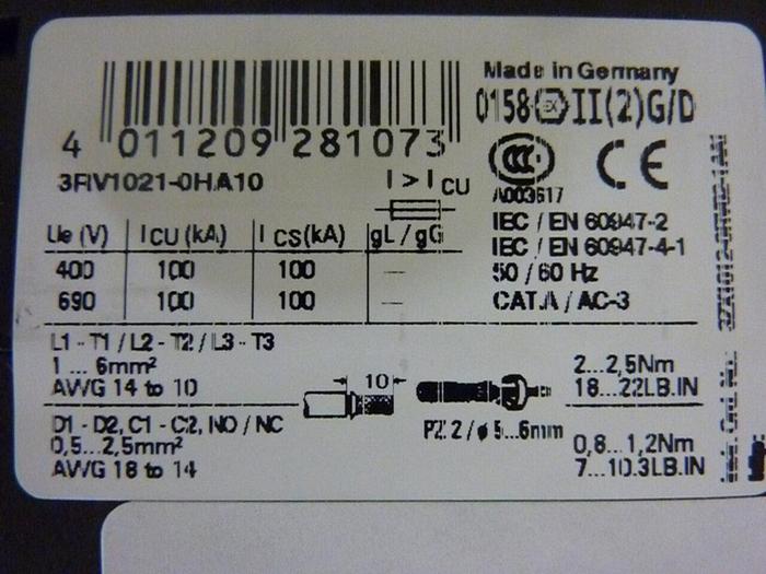 Used SIEMENS Motor Starter Protector 3RV1021-0HA10 #46443