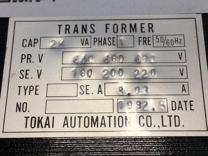 Used TOKAI AUTOMATION 2 kVA Transformer 2KVATF #101996
