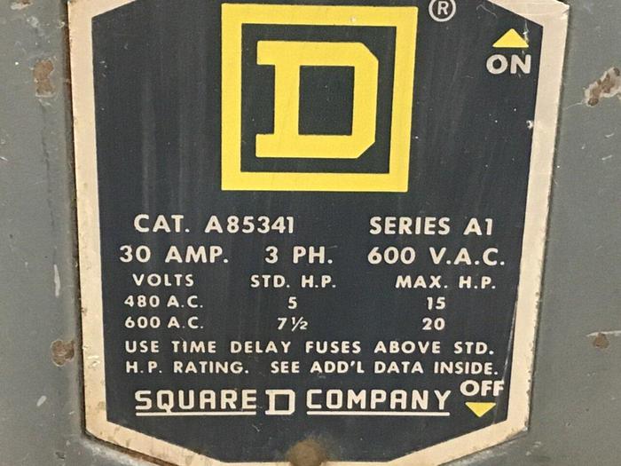 Used SQUARE D 30 Amp Safety Switch Ser A1 A85341 USED