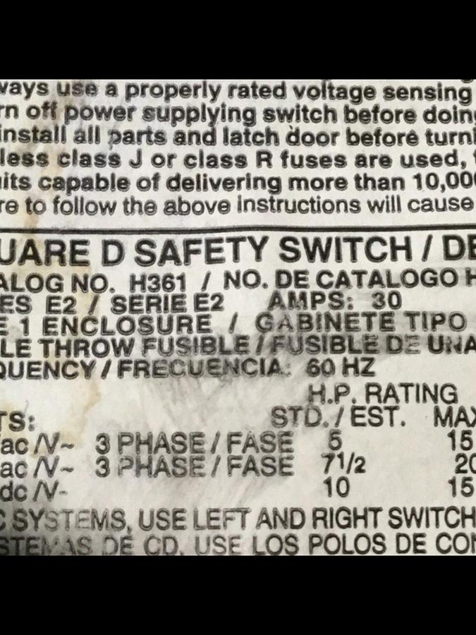 Used SQUARE D Safety Switch 40274-855-02 USED