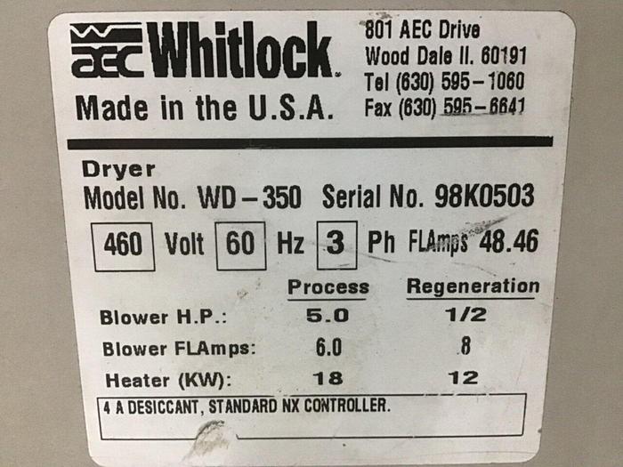 Used AEC WHITLOCK Desiccant Dryer WD-350 USED