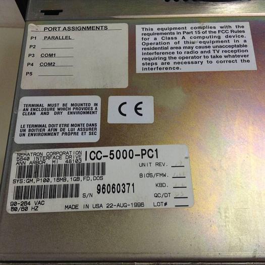 Used NEMATRON Operator Interface ICC-5000-PC1 #7933