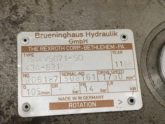 Used BRUENINGHAUS HYDRAULIK Hydraulic Pump AA4VS071-S0 Used