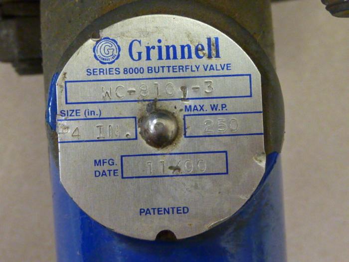 Used GRINNELL 4" Butterfly Valve WC-8101-3-4IN #60334