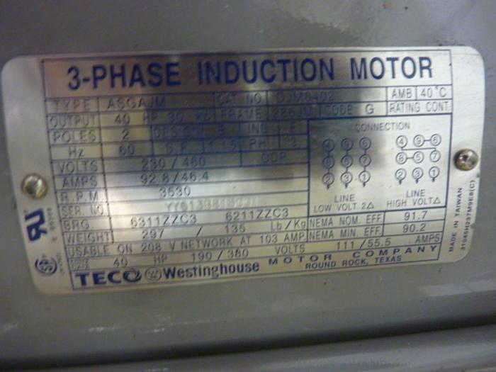 TECO WESTINGHOUSE 40 HP 3 Phase Induction Motor DJM0402 New