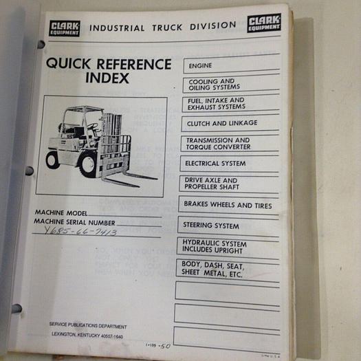 Used CLARK EQUIPMENT Quick Reference Index MANUAL013 #71013