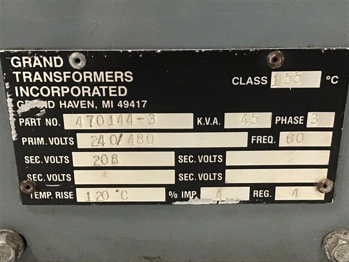 Used GRAND TRANSFORMERS 4.5 kVA Transformer 470144-3 #133798