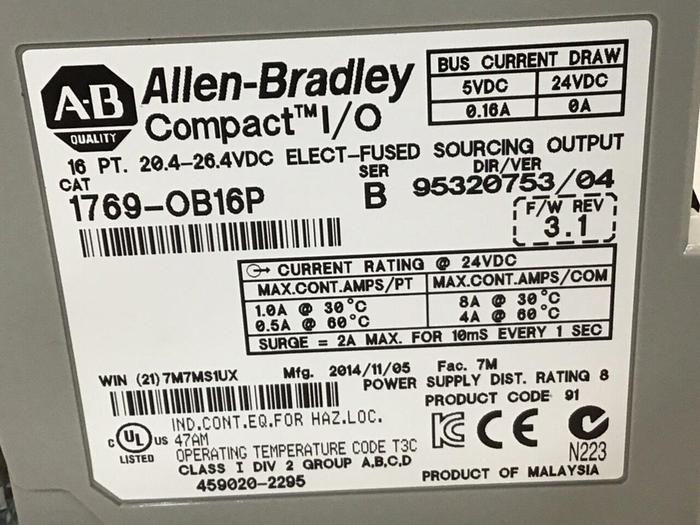 Used ALLEN BRADLEY Output Module 1769-OB16P SER B USED