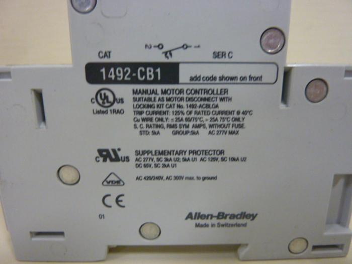 Used ALLEN BRADLEY 10 Amp Circuit Breaker 1492-CB1/G100 SER C #50535