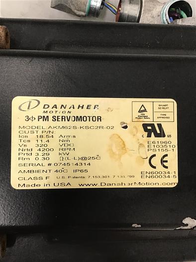 Used DANAHER MOTION 4.4 HP PM Servo Motor AKM62S-KSC2R-02 Used #143677
