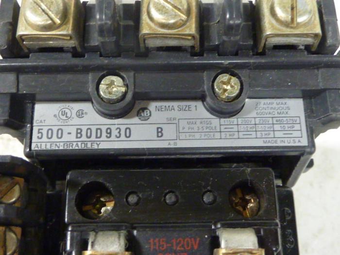 Used ALLEN BRADLEY Contactor 500-BOD930 SER B #58026