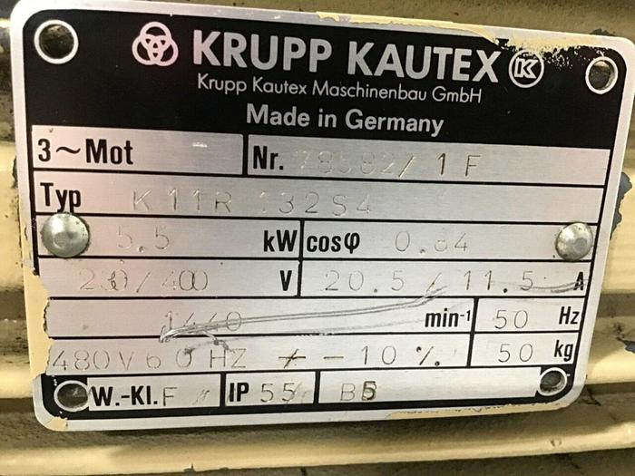 Used KRUPP KAUTEX 7.38 HP Motor K11R 132S4 Used