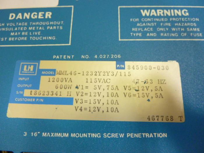 Used LH RESEARCH Power Supply MML46-1232Y2Y3/115 #56200