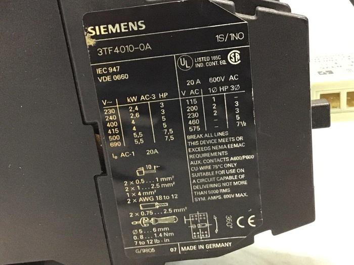 Used SIEMENS Contactor 3TF4010-0A #133212
