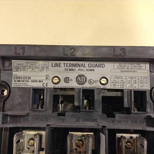 Used ALLEN BRADLEY 30 Amp Disconnect Switch 1494V-DS30 SER A #85303