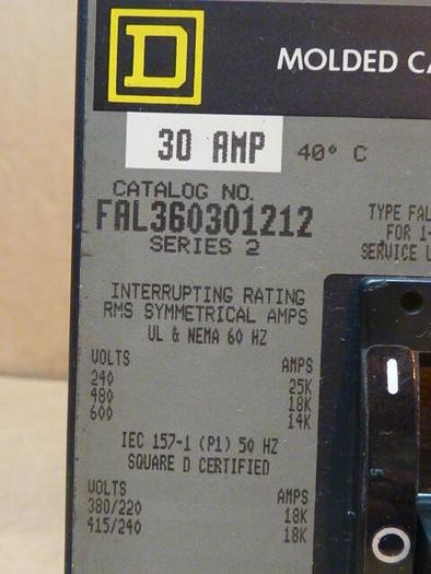 Used SQUARE D 30 Amp Circuit Breaker FAL360301212 #32003