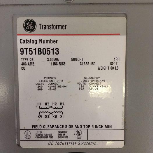 Used GENERAL ELECTRIC / GE 3.00 kVA Transformer 9T51B0513 #79176