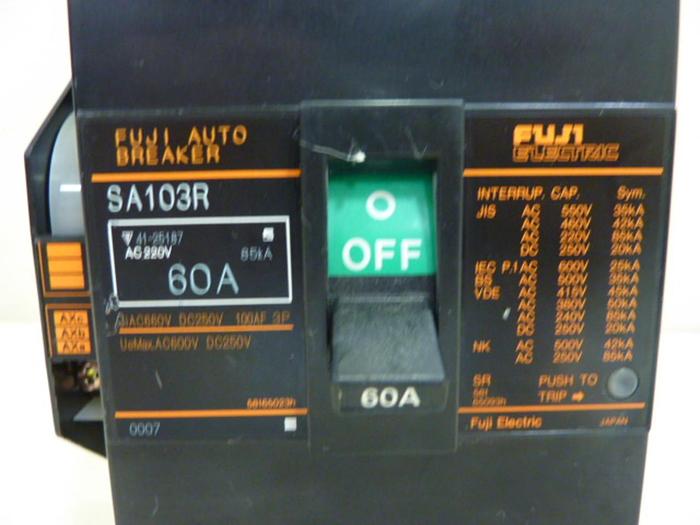 Used FUJI ELECTRIC 60 Amp Circuit Breaker SA103R-60 #46741