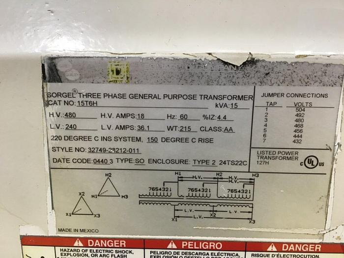 Used SQUARE D 15 kVA Transformer 15T6H Used