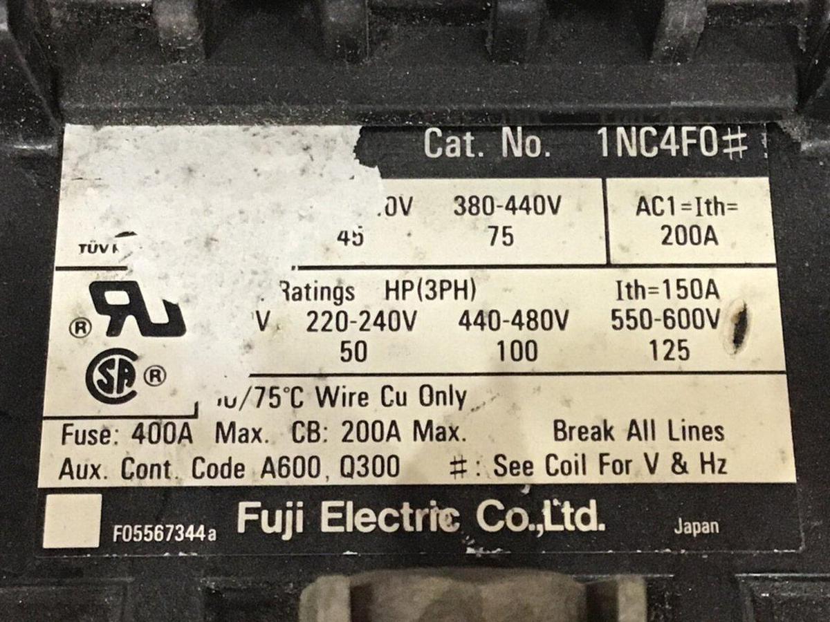 Used FUJI ELECTRIC Contactor SC-7N/UL 1NC4F0 #140686