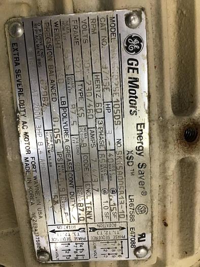 Used GENERAL ELECTRIC 3 HP AC Motor 5KS182SE105D9 #132127