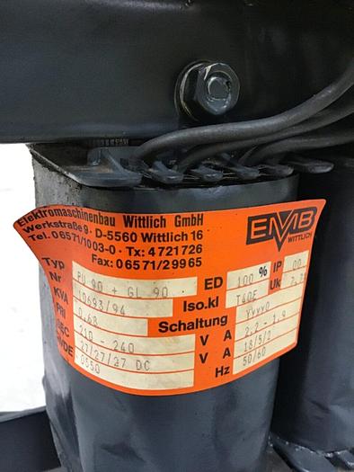 Used EMB WITTLICH .68 KVA Transformer PU90+GL90 #117983