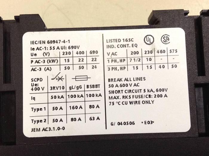 Used SIEMENS Contactor 3RT1 063-3A..0 #87188