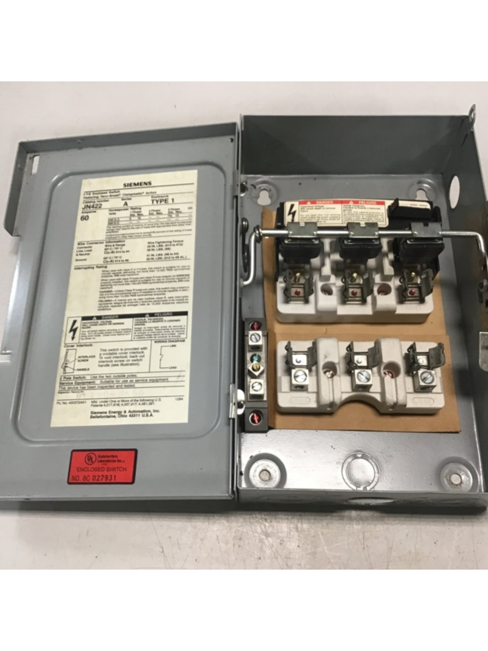 Used SIEMENS 60 Amp I-T-E Disconnect Switch JN422 USED