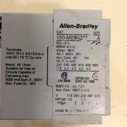 Used ALLEN BRADLEY Contactor 100-M09NZ.3 SER A #76143