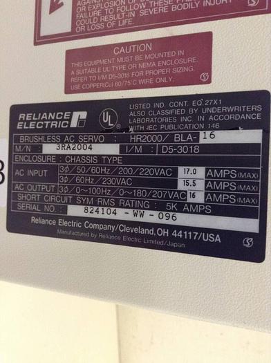 Used RELIANCE ELECTRIC Servo Controller 3RA2004 #68313