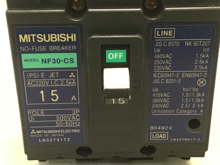 MITSUBISHI 15 Amp Circuit Breaker NF30-CS-15 #124883