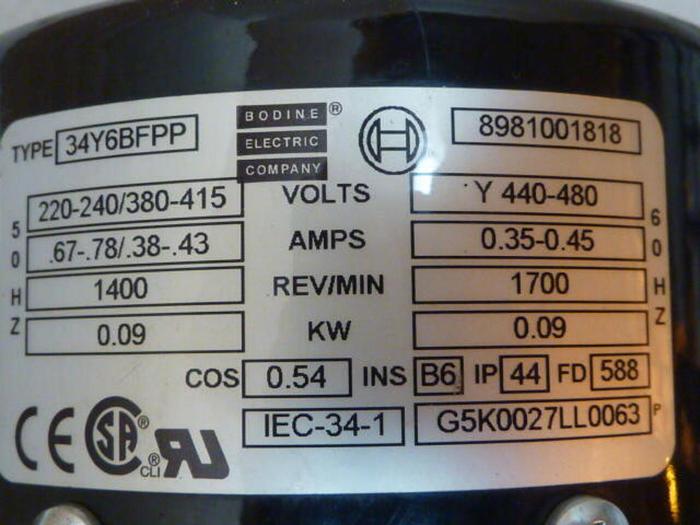 Used BODINE ELECTRIC Motor 34Y6BFPP Used