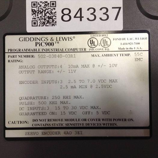 Used GIDDINGS & LEWIS Servo Encoder 502-03840-03R1 #84337