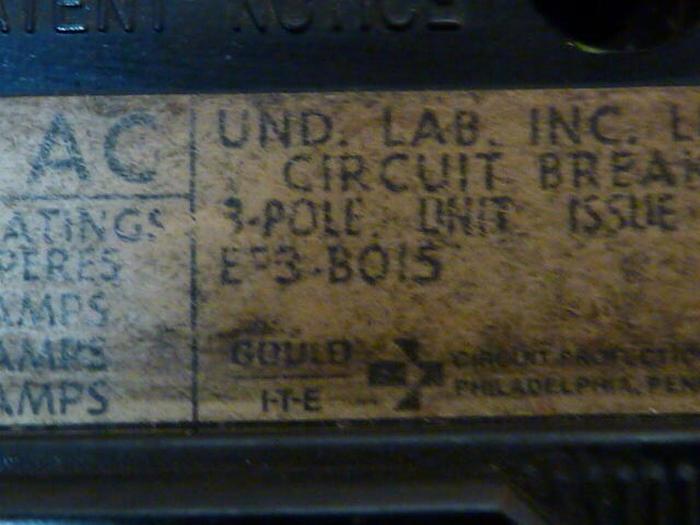 Used GOULD 15 Amp Circuit Breaker EF3-B015 #28438