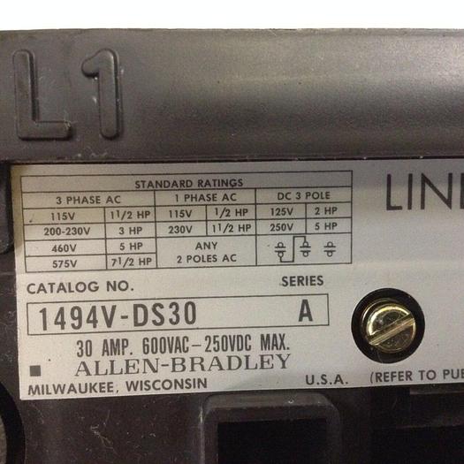 Used ALLEN BRADLEY 30 Amp Disconnect Switch 1494V-DS30 SER A #89409