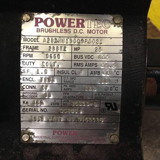 Used POWERTEC 25 HP Brushless DC Motor A28DMW19009P0021 Used