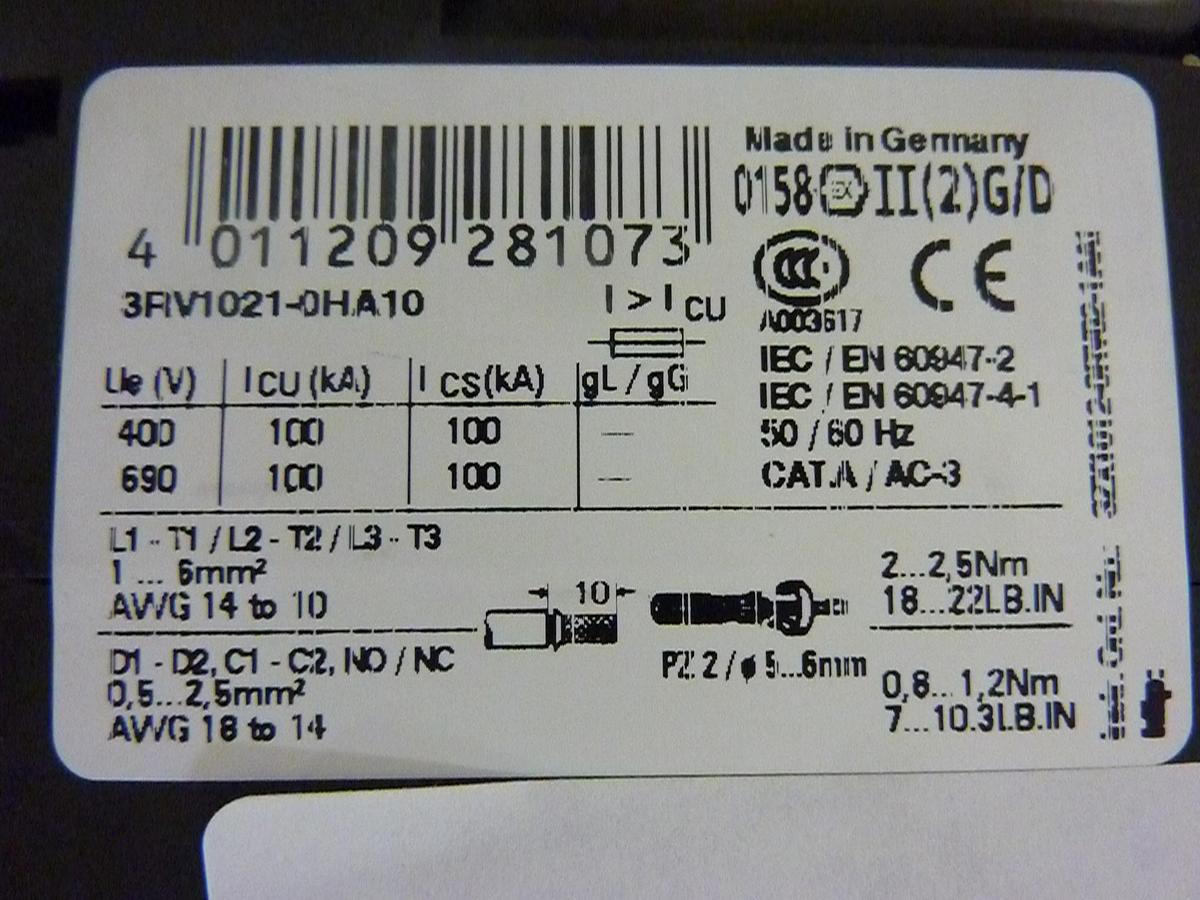 Used SIEMENS Motor Starter Protector 3RV1021-0HA10 Used