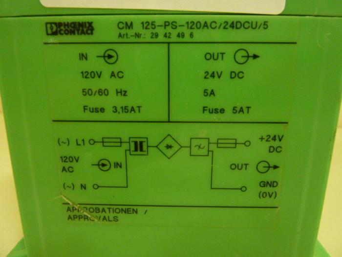 Used PHOENIX CONTACT Power Supply CM 125-PS-120AC/24DCU/5 #56193