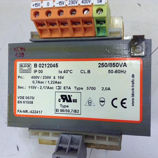 Used BLOCK 0.25 / 0.85 kVA Transformer B0212045 Used