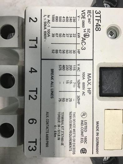 Used SIEMENS Contactor 3TF4822-0AK6 #143684