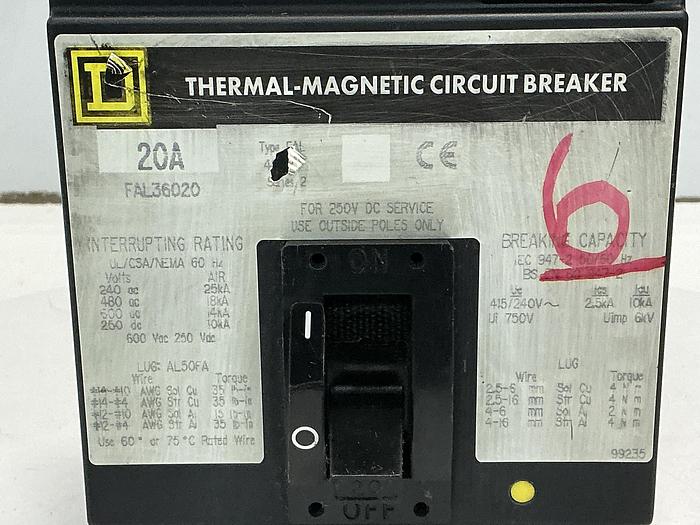 Used SQUARE D FAL36020